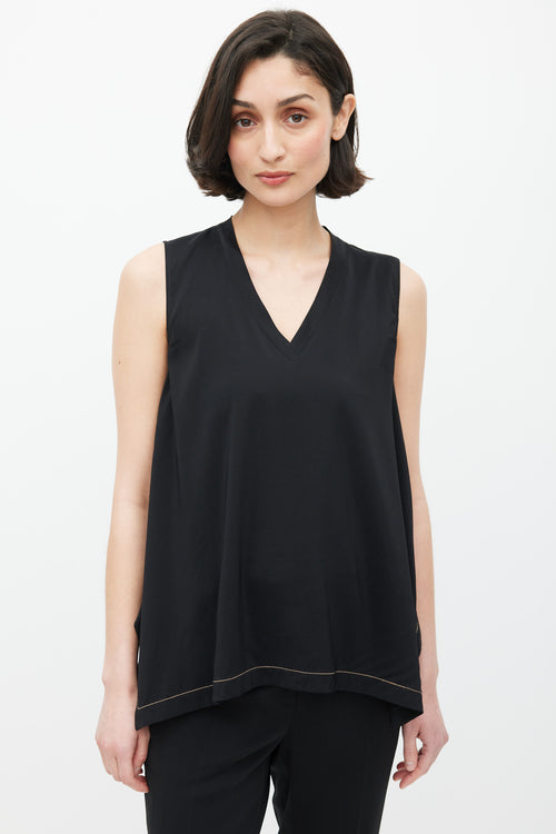 Brunello Cucinelli Black 
Gold Silk Monilli Top