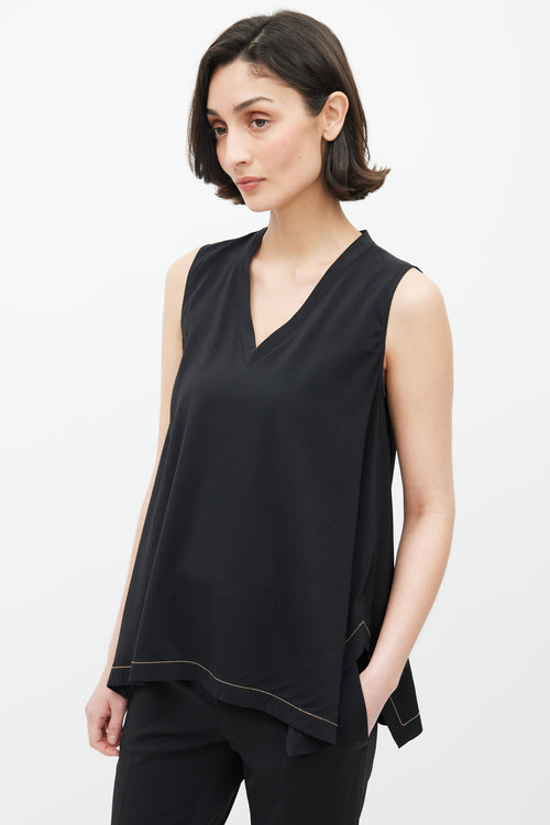 Brunello Cucinelli Black 
Gold Silk Monilli Top