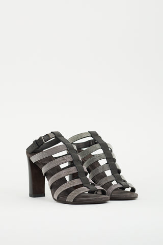 Brunello Cucinelli Black Leather Monili Caged Heel