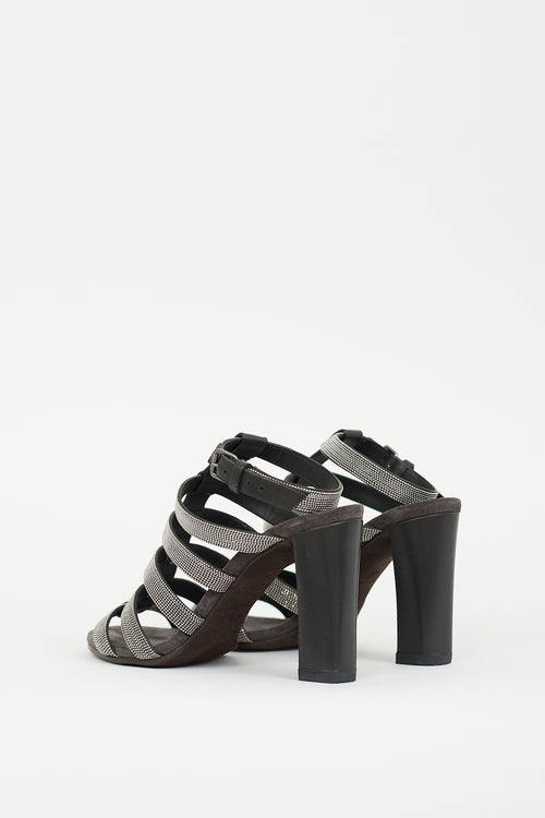 Brunello Cucinelli Black Leather Monili Caged Heel