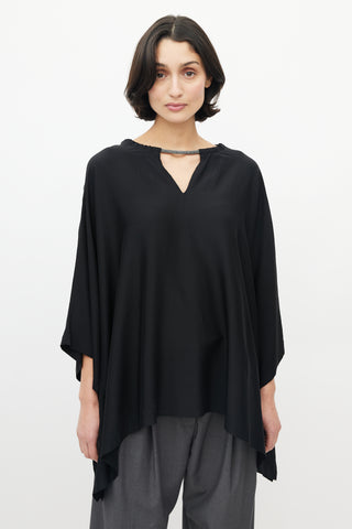 Brunello Cucinelli Black Monili Silk Poncho