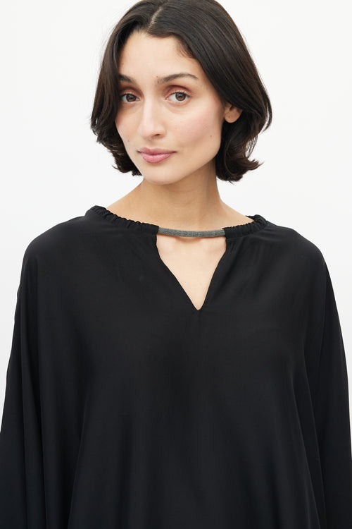 Brunello Cucinelli Black Monili Silk Poncho