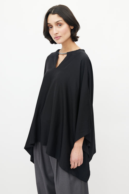 Brunello Cucinelli Black Monili Silk Poncho