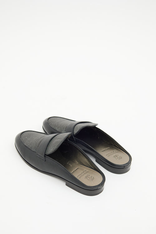 Brunello Cucinelli Black Monili  Mule