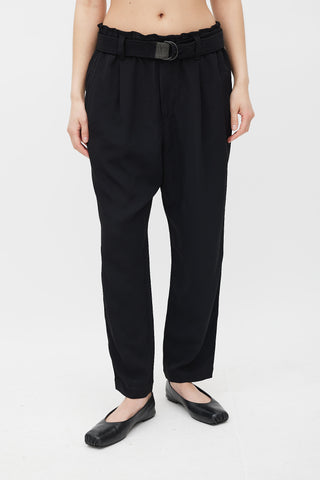 Brunello Cucinelli Black Satin Wide Leg Belted Trouser