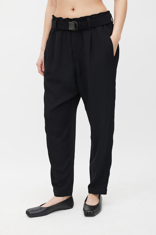 Brunello Cucinelli Black Satin Wide Leg Belted Trouser