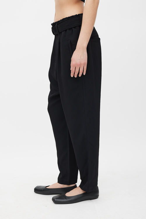 Brunello Cucinelli Black Satin Wide Leg Belted Trouser