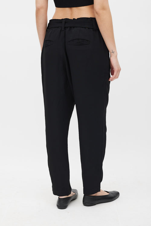 Brunello Cucinelli Black Satin Wide Leg Belted Trouser