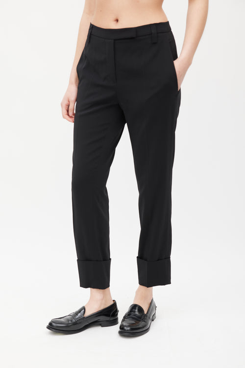 Brunello Cucinelli Black Silk Cuffed Trouser