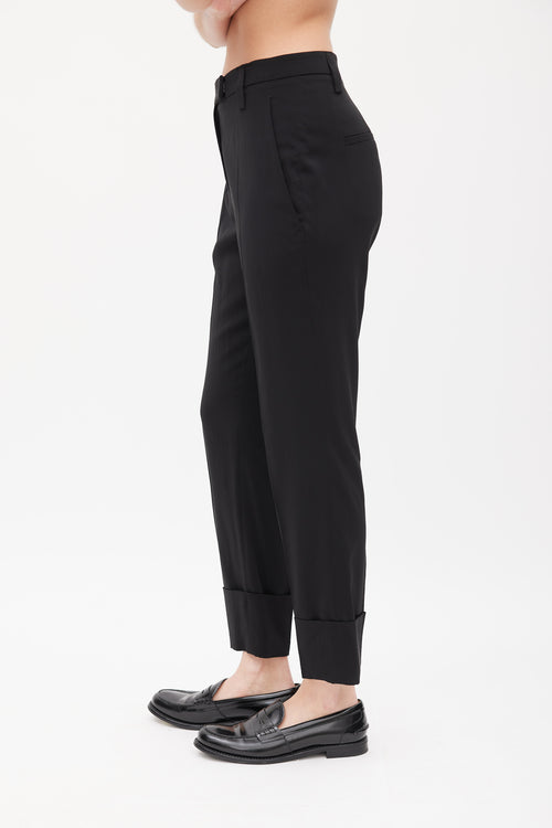 Brunello Cucinelli Black Silk Cuffed Trouser