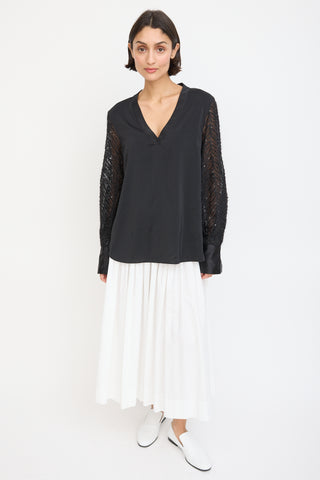 Brunello Cucinelli Black Silk 
Mohair Sequinned Sleeve Top