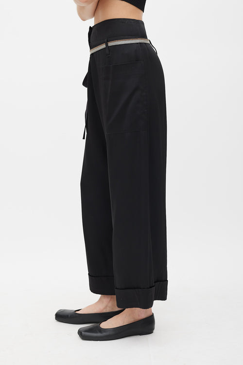 Brunello Cucinelli Black Tapered Belted Monili Trouser