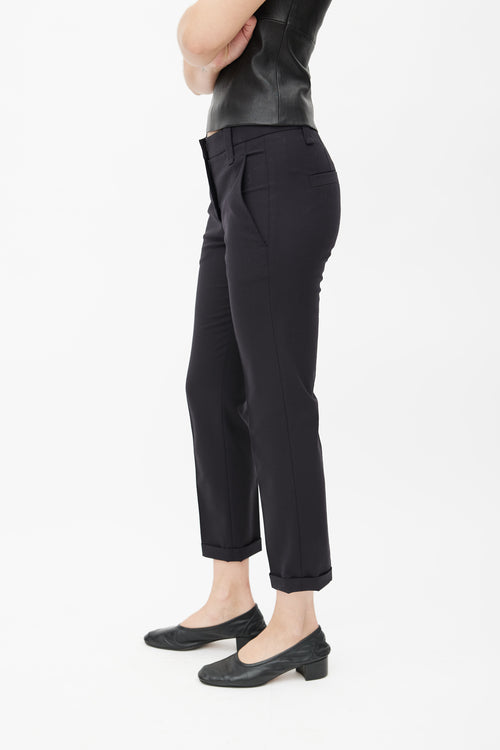 Brunello Cucinelli Black Wool Tapered Leg Cuffed Trouser