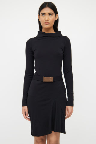 Brunello Cucinelli Black Wool Blend Belted Dress