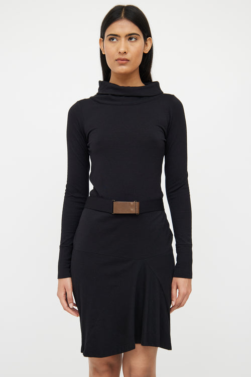 Brunello Cucinelli Black Wool Blend Belted Dress