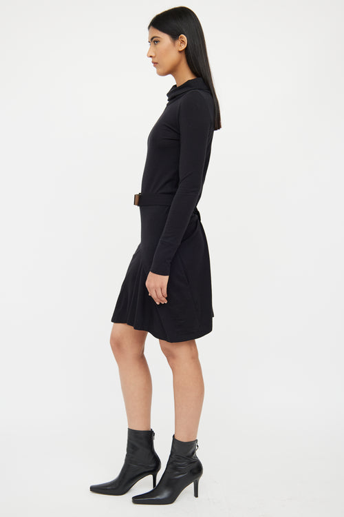 Brunello Cucinelli Black Wool Blend Belted Dress