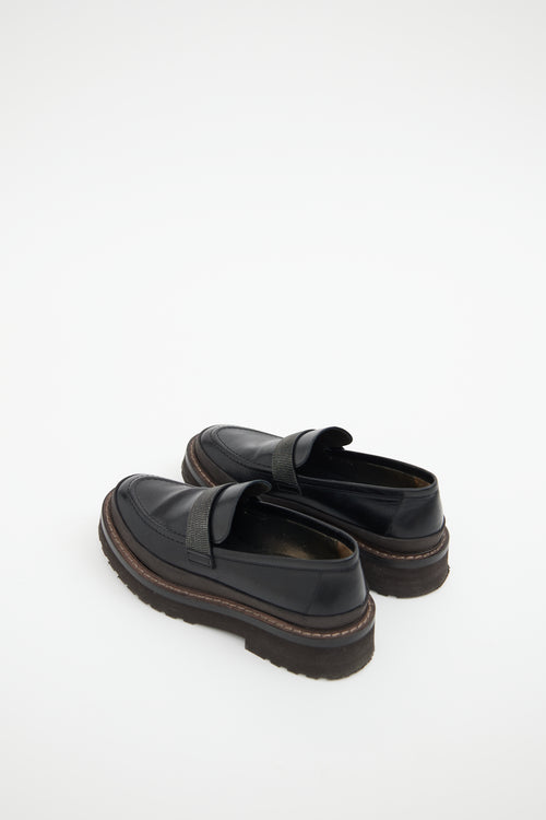 Brunello Cucinelli Black Monili Platform Loafers