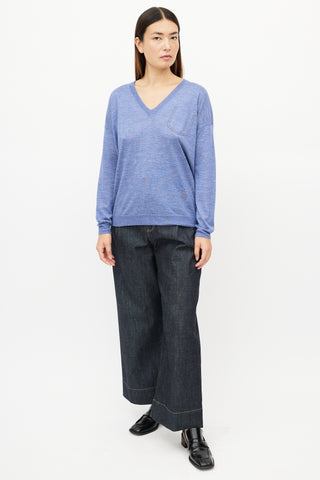 Brunello Cucinelli Blue Cashmere Monili Knit Sweater