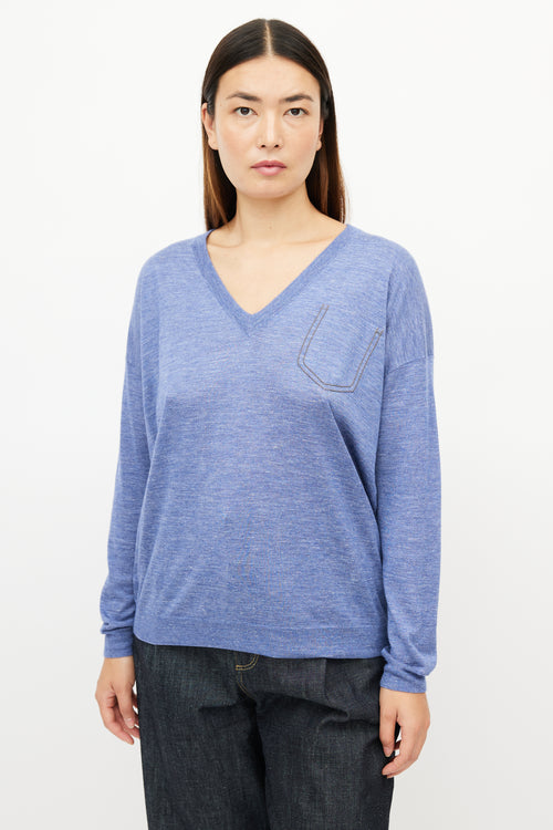 Brunello Cucinelli Blue Cashmere Monili Knit Sweater