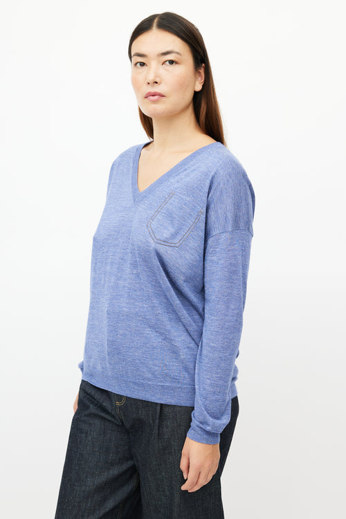 Brunello Cucinelli Blue Cashmere Monili Knit Sweater