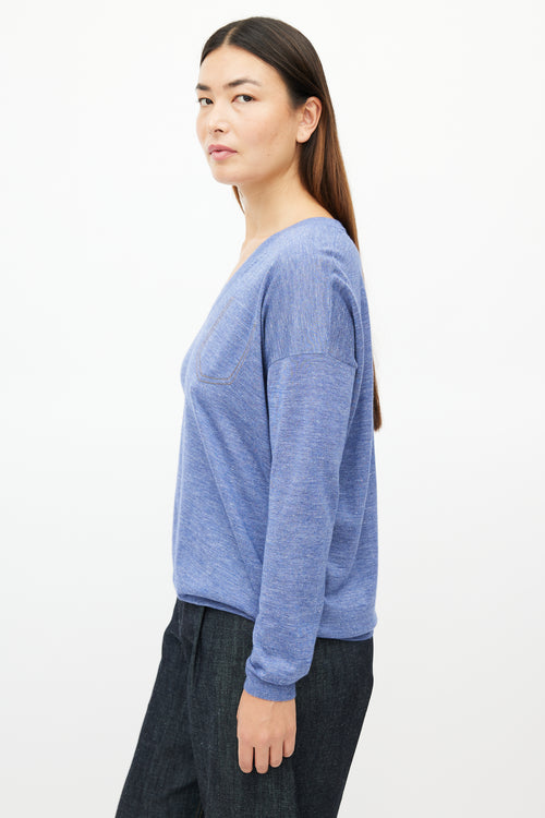 Brunello Cucinelli Blue Cashmere Monili Knit Sweater