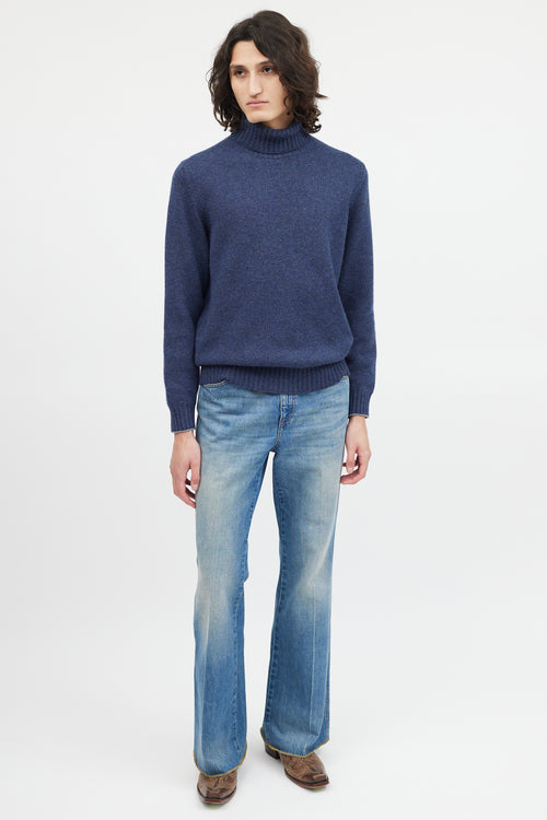 Brunello Cucinelli Blue Cashmere Turtleneck Sweater