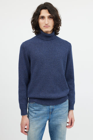 Brunello Cucinelli Blue Cashmere Turtleneck Sweater