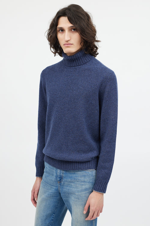 Brunello Cucinelli Blue Cashmere Turtleneck Sweater