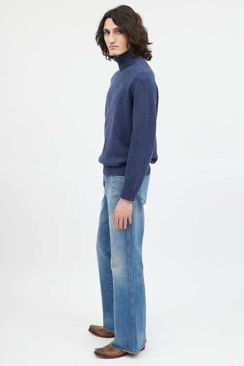 Brunello Cucinelli Blue Cashmere Turtleneck Sweater