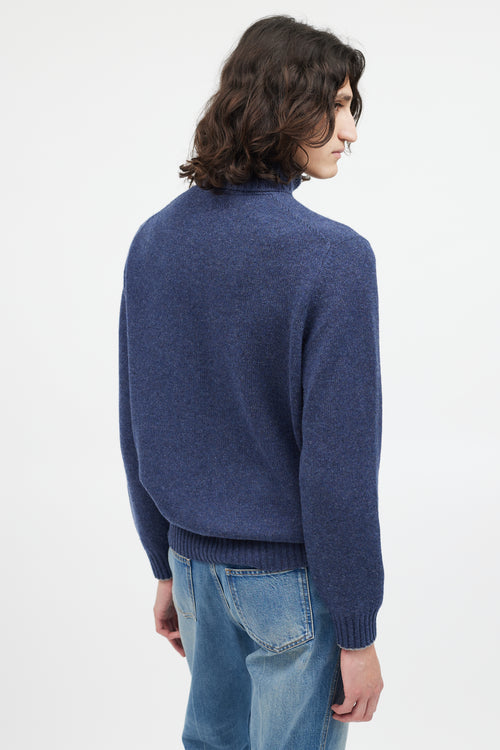 Brunello Cucinelli Blue Cashmere Turtleneck Sweater