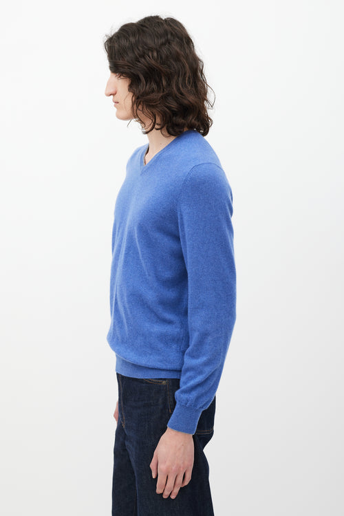 Brunello Cucinelli Blue Cashmere V Neck Sweater