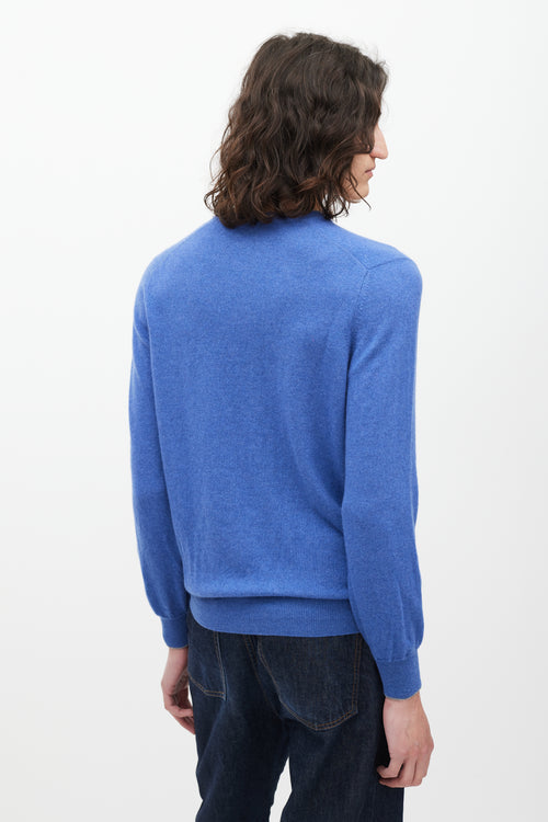 Brunello Cucinelli Blue Cashmere V Neck Sweater