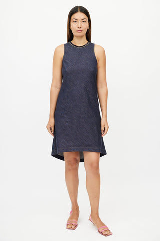 Brunello Cucinelli Blue Denim Monili Collar Dress