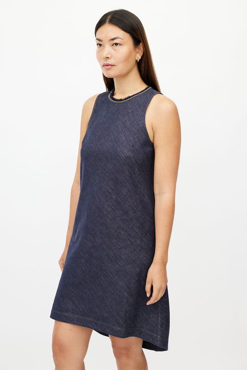 Brunello Cucinelli Blue Denim Monili Collar Dress