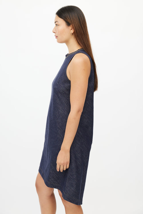 Brunello Cucinelli Blue Denim Monili Collar Dress