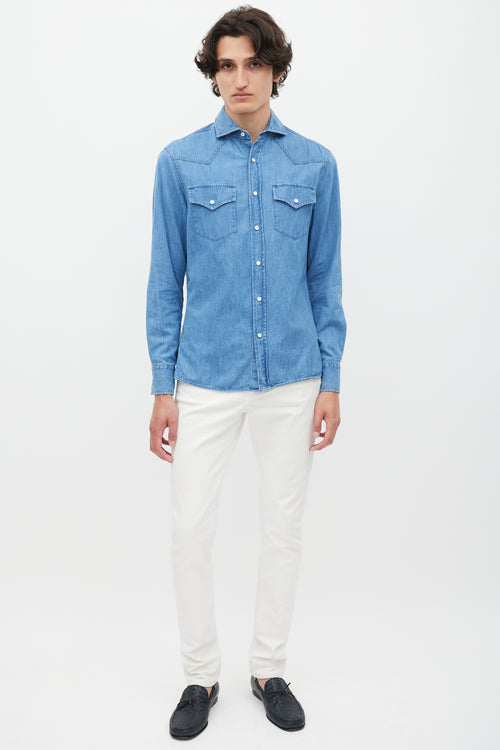 Brunello Cucinelli Blue Denim Western Shirt