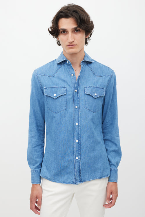 Brunello Cucinelli Blue Denim Western Shirt