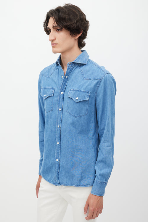 Brunello Cucinelli Blue Denim Western Shirt