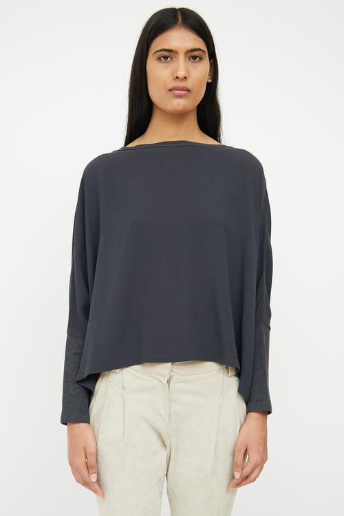 Brunello Cucinelli Blue 
Grey Silk Top