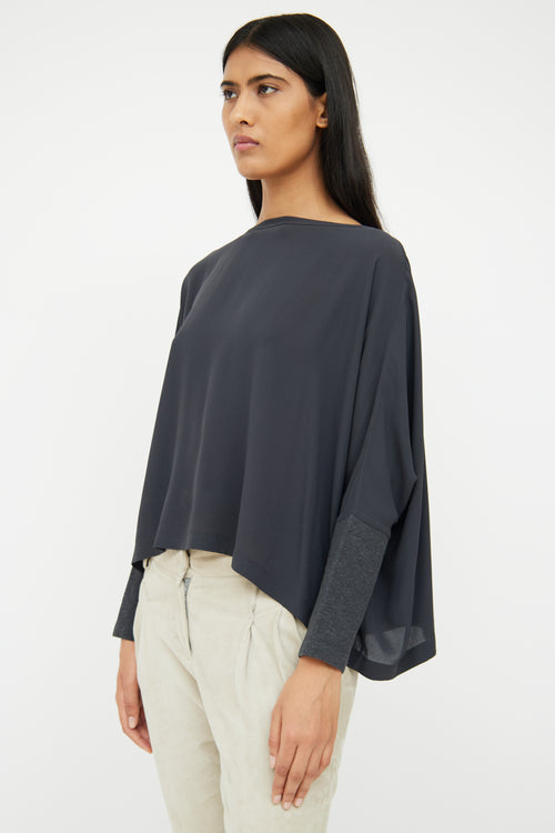 Brunello Cucinelli Blue 
Grey Silk Top