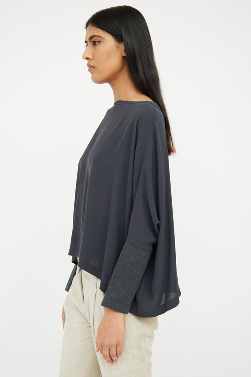 Brunello Cucinelli Blue 
Grey Silk Top