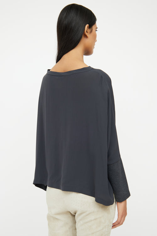 Brunello Cucinelli Blue 
Grey Silk Top