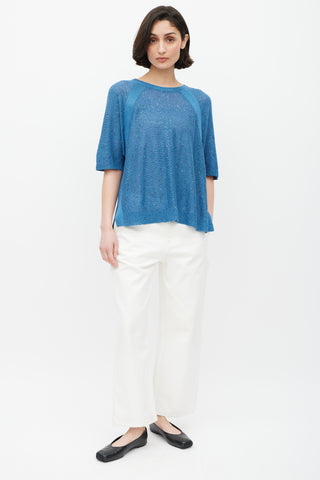 Brunello Cucinelli Blue Linen Knit Sequin Top