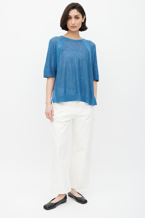 Brunello Cucinelli Blue Linen Knit Sequin Top