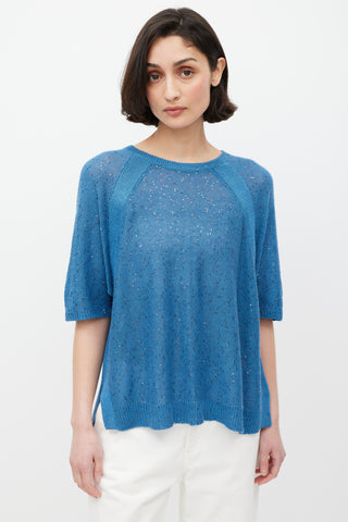 Brunello Cucinelli Blue Linen Knit Sequin Top