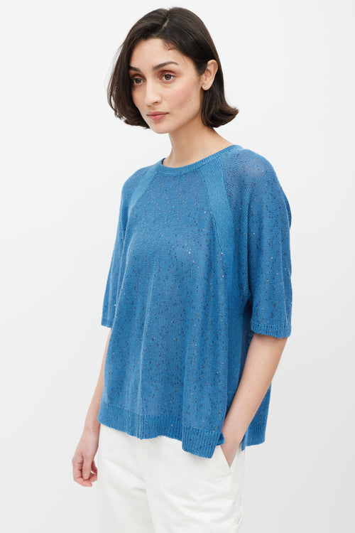 Brunello Cucinelli Blue Linen Knit Sequin Top