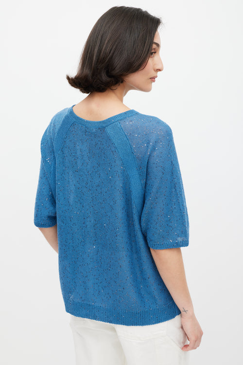 Brunello Cucinelli Blue Linen Knit Sequin Top