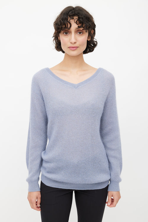 Brunello Cucinelli Blue Mohair Blend Metallic Knit Sweater