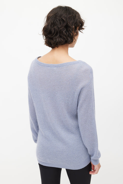 Brunello Cucinelli Blue Mohair Blend Metallic Knit Sweater