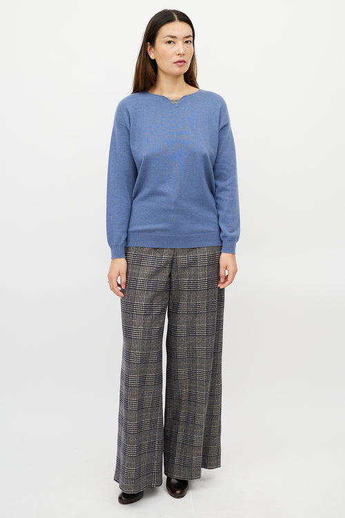 Brunello Cucinelli Blue Monili Cashmere Knit Sweater